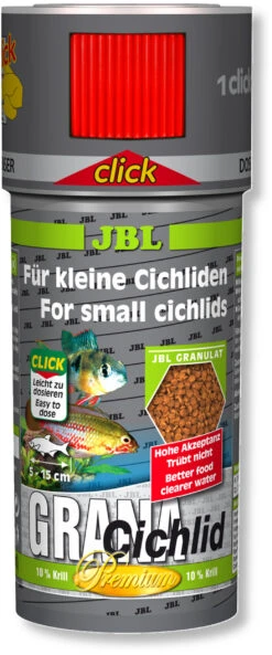JBL Grana Cichlid Click 250 Ml Nourriture Premium En Granulés Pour Cichlidés Carnivores Avec Doseur