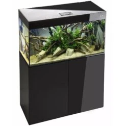 AQUAEL Glossy 100 Noir Laqué Aquarium 100 Cm, Volume 215 L Et éclairage Leds