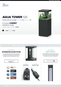 AQUATLANTIS Aqua Tower 120 LED Noir Aquarium équipé 122 L Avec Meuble Une Porte - Dimension : 49,9 X 50,1 X 48,7 Cm -Poissons Aquariums Magasin aquatlantis aqua tower 120 informations techniques page 0001 1