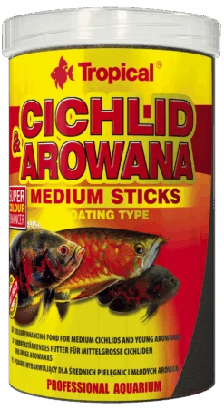 TROPICAL Cichlid & Arowana Medium Sticks 5L Bâtonnets Rehaussant La Couleur Pour Cichlidés De Taille Moyenne Et Jeunes Arowanas