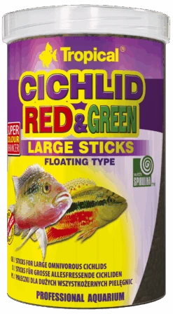 TROPICAL Cichlid Red&Green Large Sticks 1L Bâtonnets Pour Cichlidés De Grande Taille, Avec Astaxanthine Et Spirulina