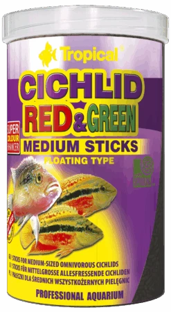 TROPICAL Cichlid Red&Green Medium Sticks 5L Bâtonnets Pour Cichlidés De Taille Moyenne, Avec Astaxanthine Et Spirulina
