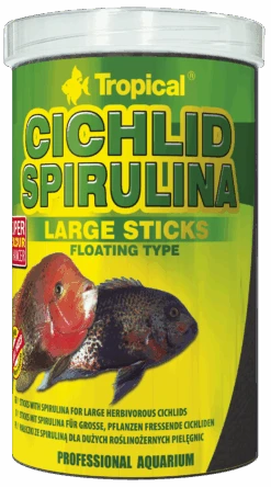 TROPICAL Cichlid Spirulina Large Sticks 10L Bâtonnets Végétaux Pour Cichlidés De Grande Taille, Avec Spirulina