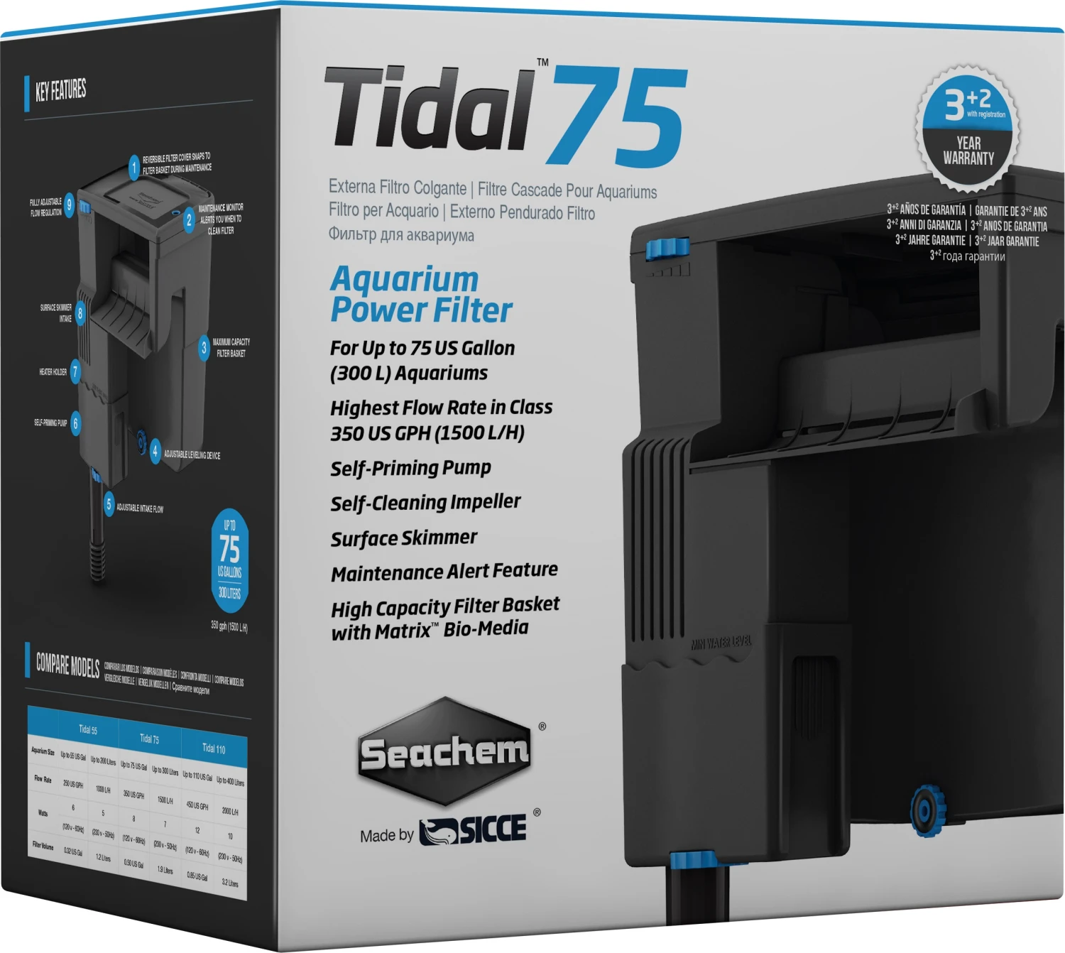 SEACHEM Tidal 75 Filtre Suspendu 1500 L/h Pour Aquarium Jusqu'à 300 L 3 SEACHEM Tidal 75 Filtre Suspendu 1500 L/h Pour Aquarium Jusqu'à 300 L
