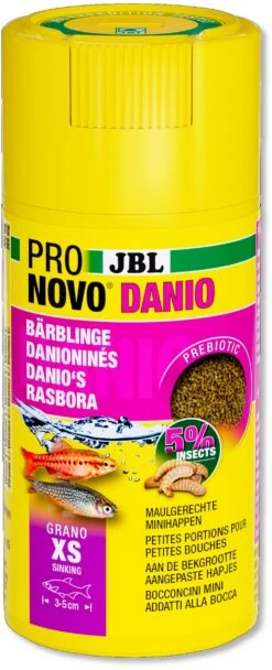 JBL ProNovo Danio Grano XS 100 Ml Click Nourriture En Granulés Pour Petits Barbus Et Danios De 3 à 5 Cm